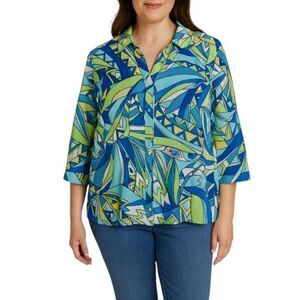 Chico’s Women’s No-Iron Bold Abstract Print Button-Up Shirt | Size 1 (Medium)
